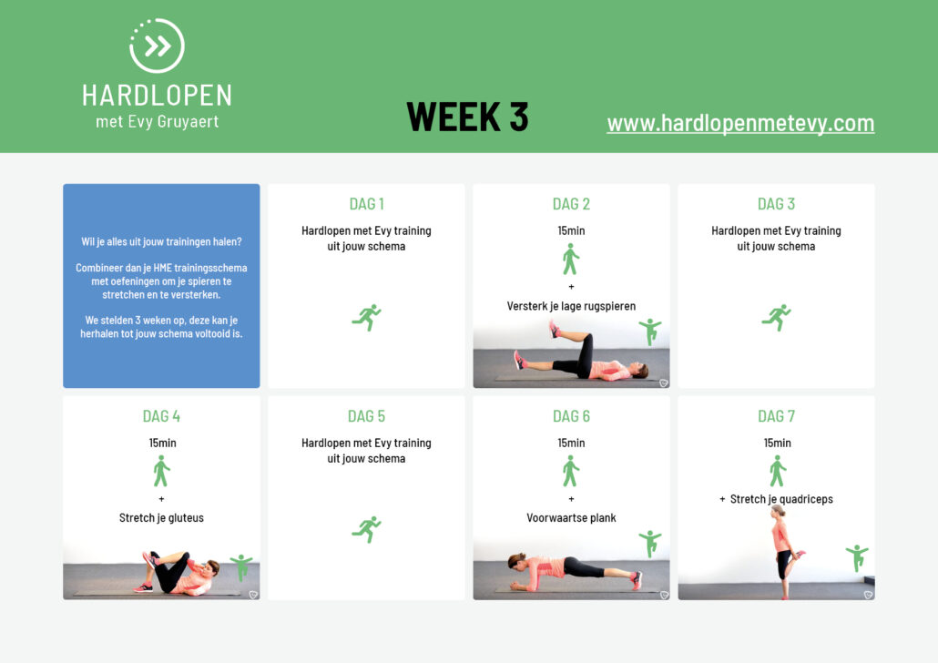 delicaat schieten Verdienen Workout plan - Week 3 met 3 trainingen en 4 oefeningen - Hardlopen met Evy